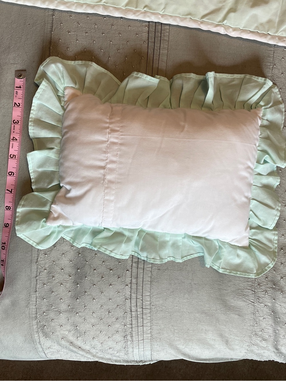 Nursery Quilted Crib Blanket & Pillow Set , Mint and Blue - Picture 8 of 10